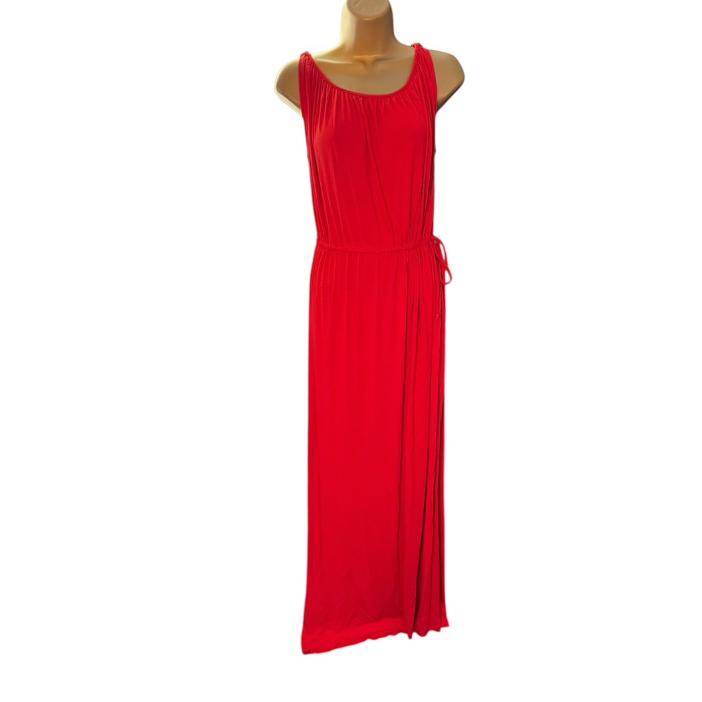 The Limited Sleeveless Maxi Dress Ruched Waist Side Tie Red Pull On XS